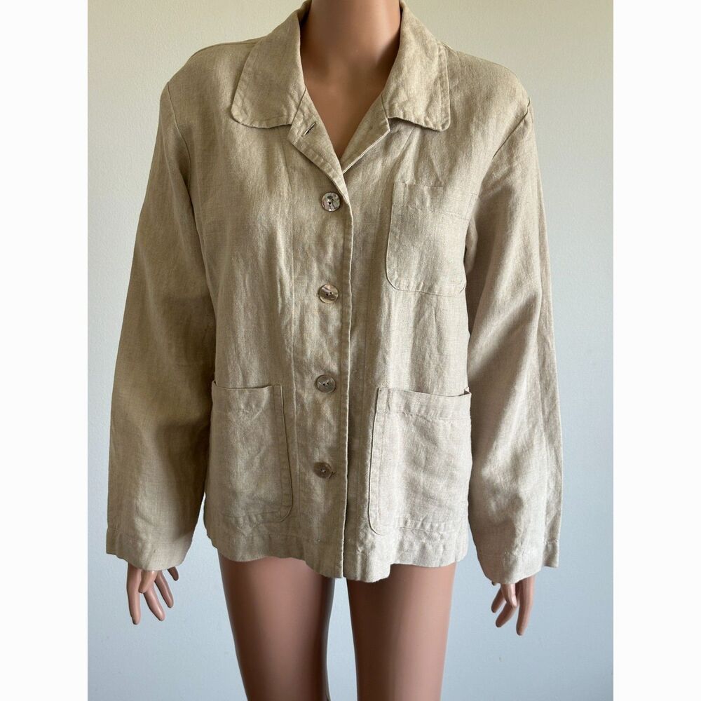 Monsoon Beige Linen Button-Front Blazer